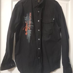 Harley-Davidson Black Casual Button Down Shirt with Graphic Design